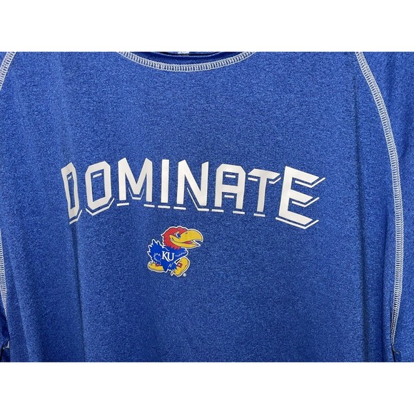 Kansas Jayhawks T-Shirt Men's 2XL XXL Blue “Dominate” With Logo Soft Blend Comfy - Picture 3 of 5